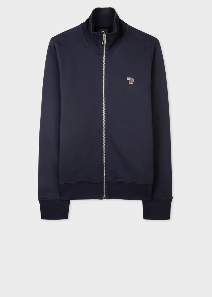 Image of Navy Cotton Zebra Logo Zip Sweatshirt