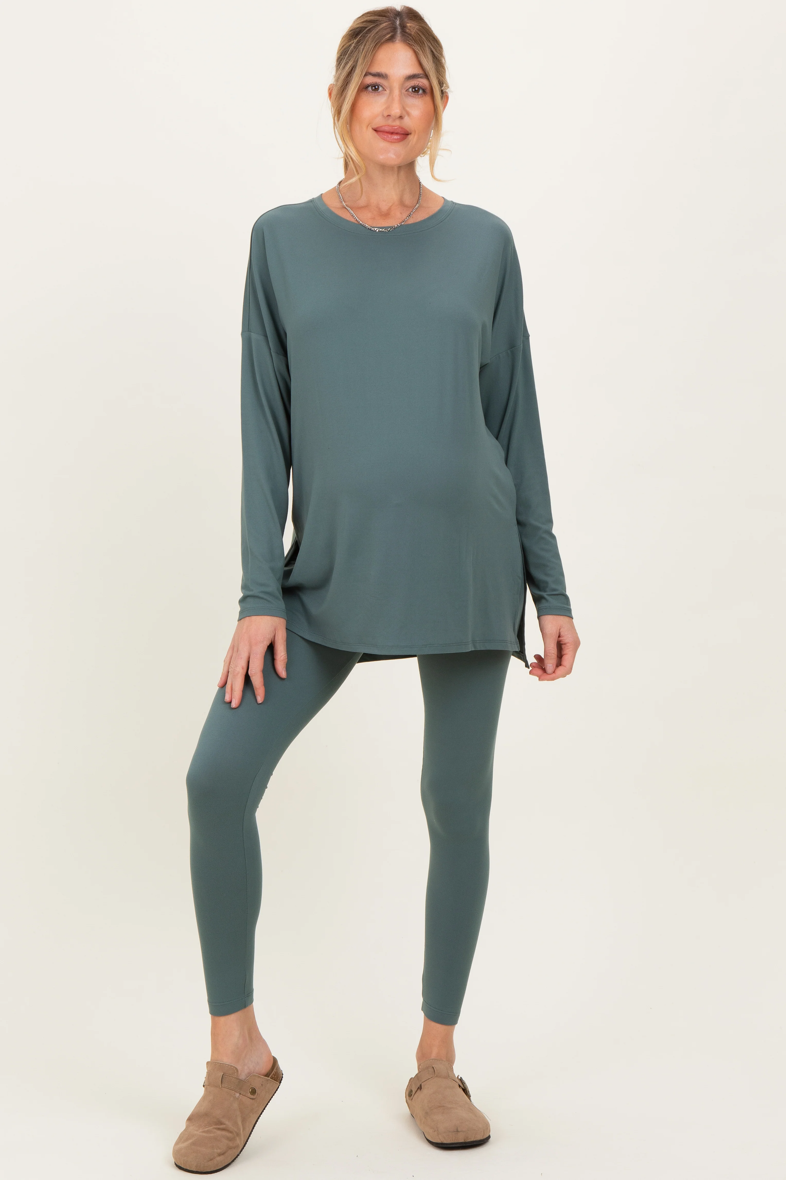 Image of Ash Jade Brushed Knit Oversized Top and Legging Maternity Set