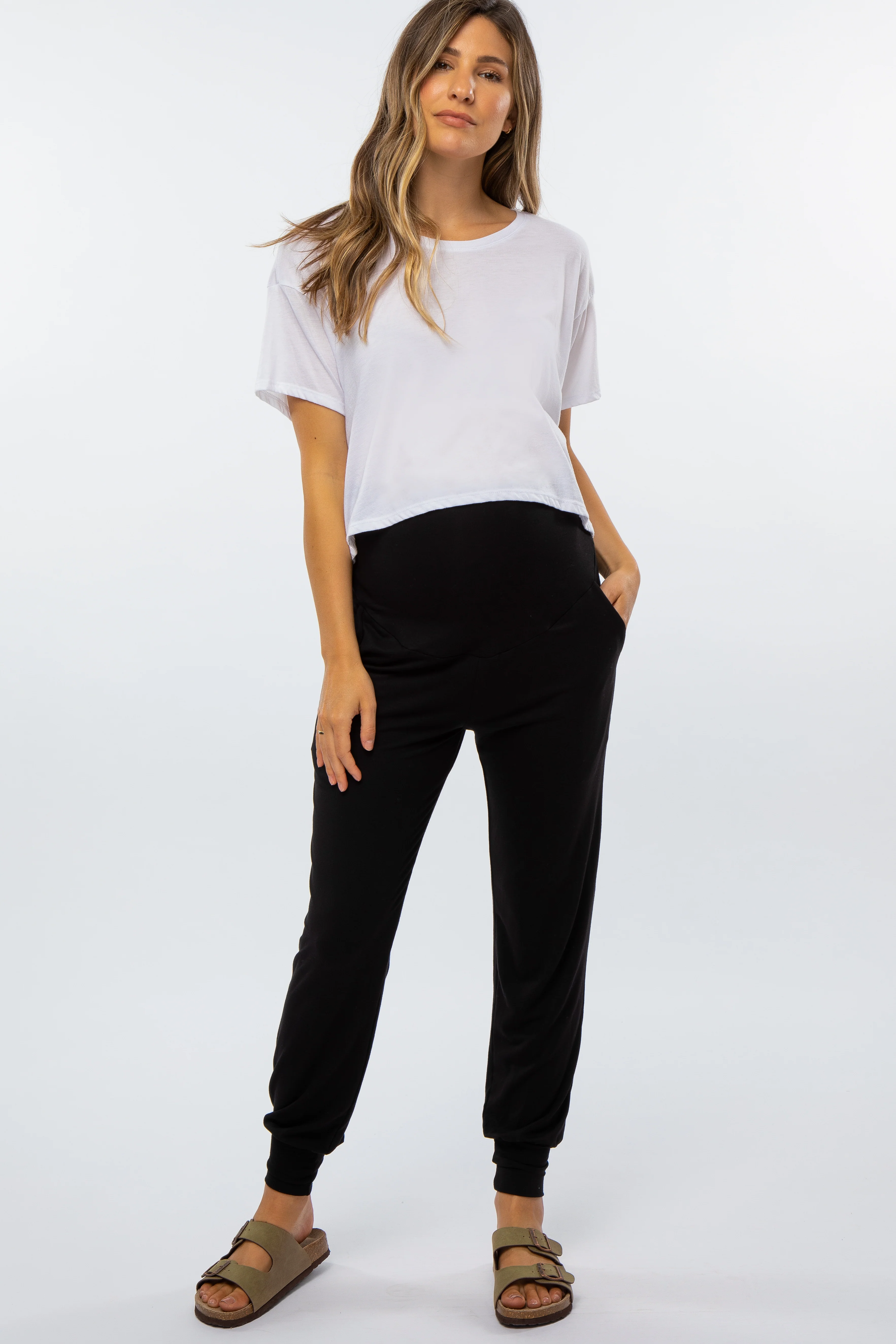Image of Black Maternity Band Jogger Pants