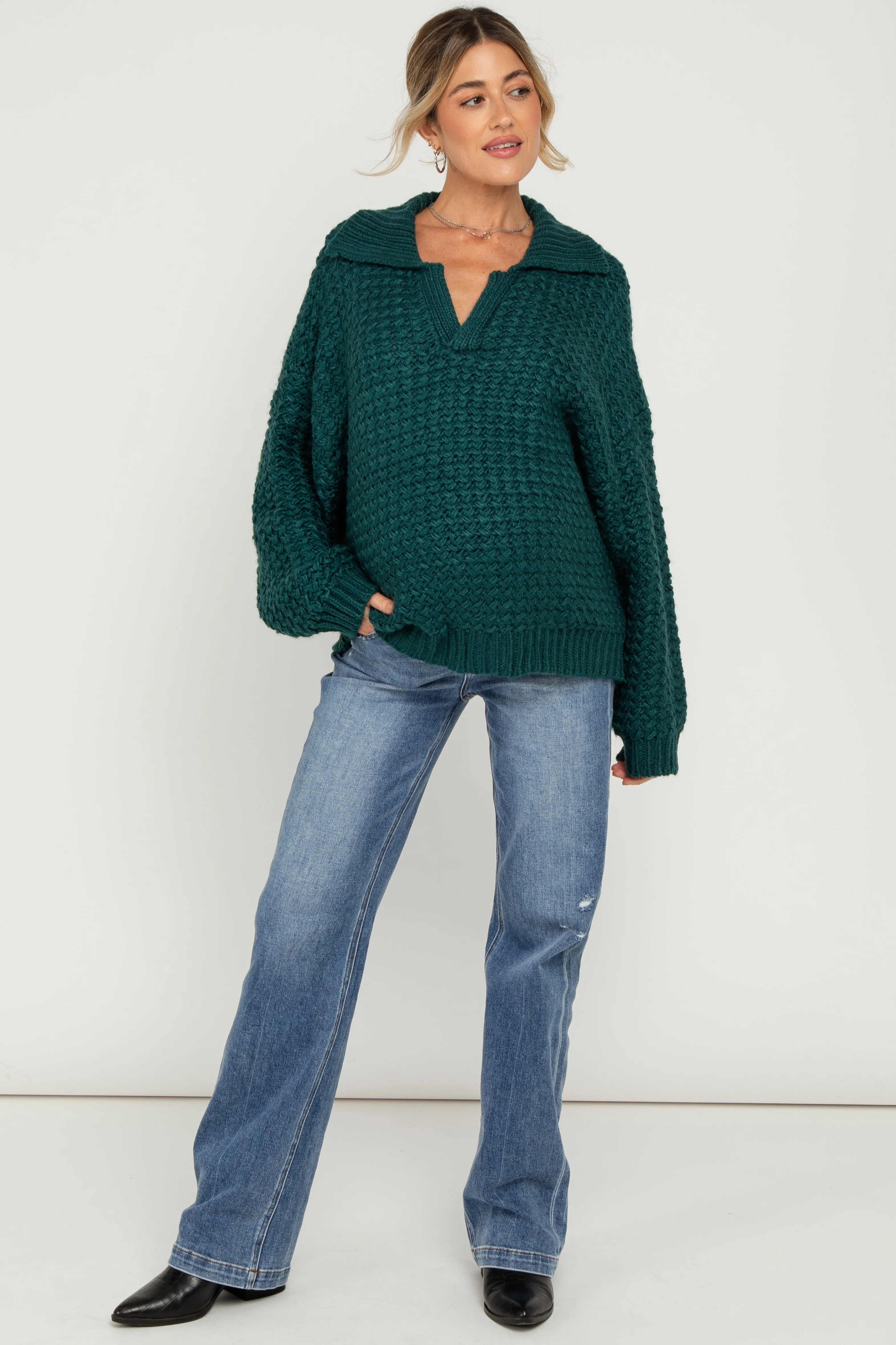 Image of Navy Blue Lightly Distressed Maternity Straight Leg Jeans