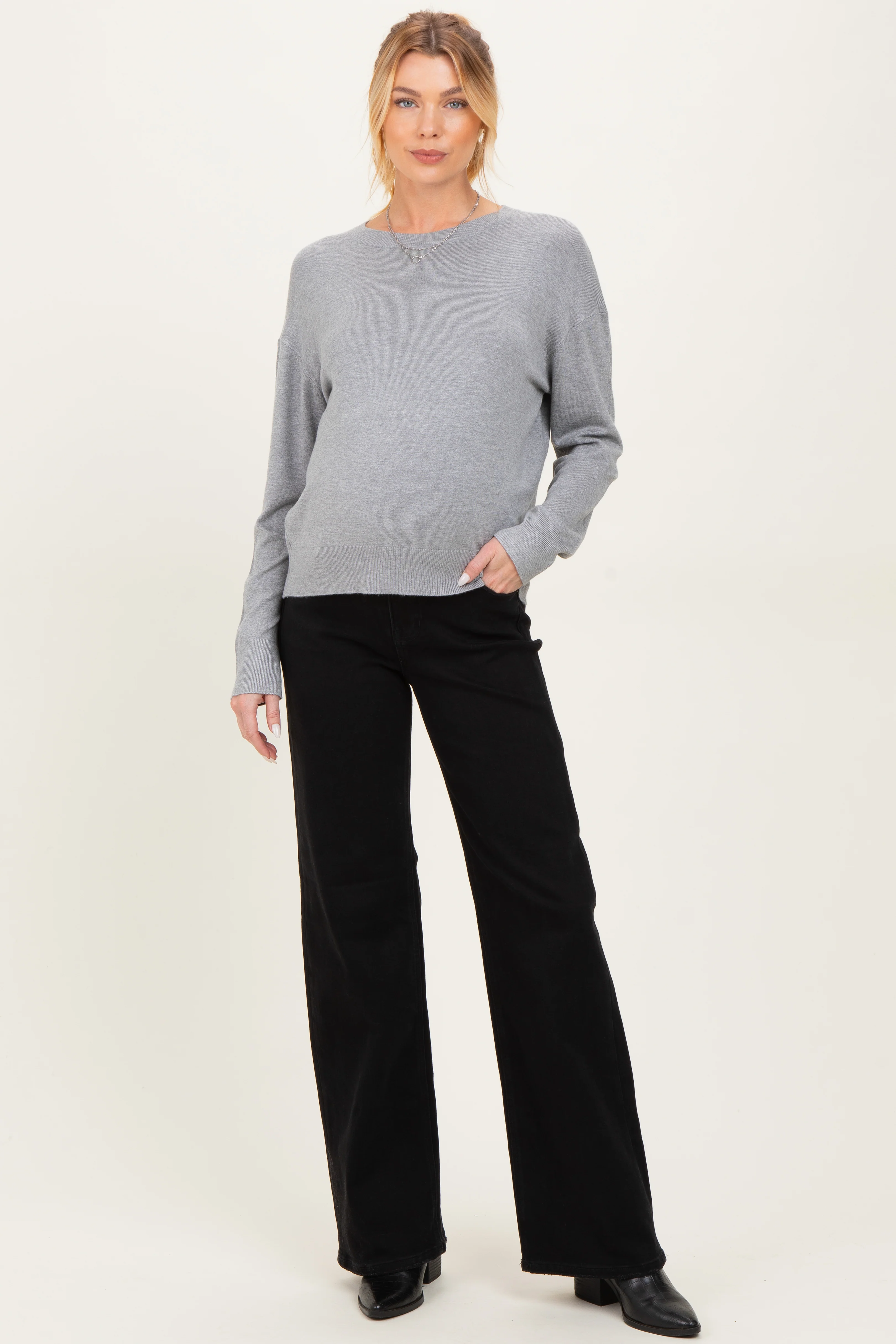 Image of Black Classic Wide Leg Maternity Jeans