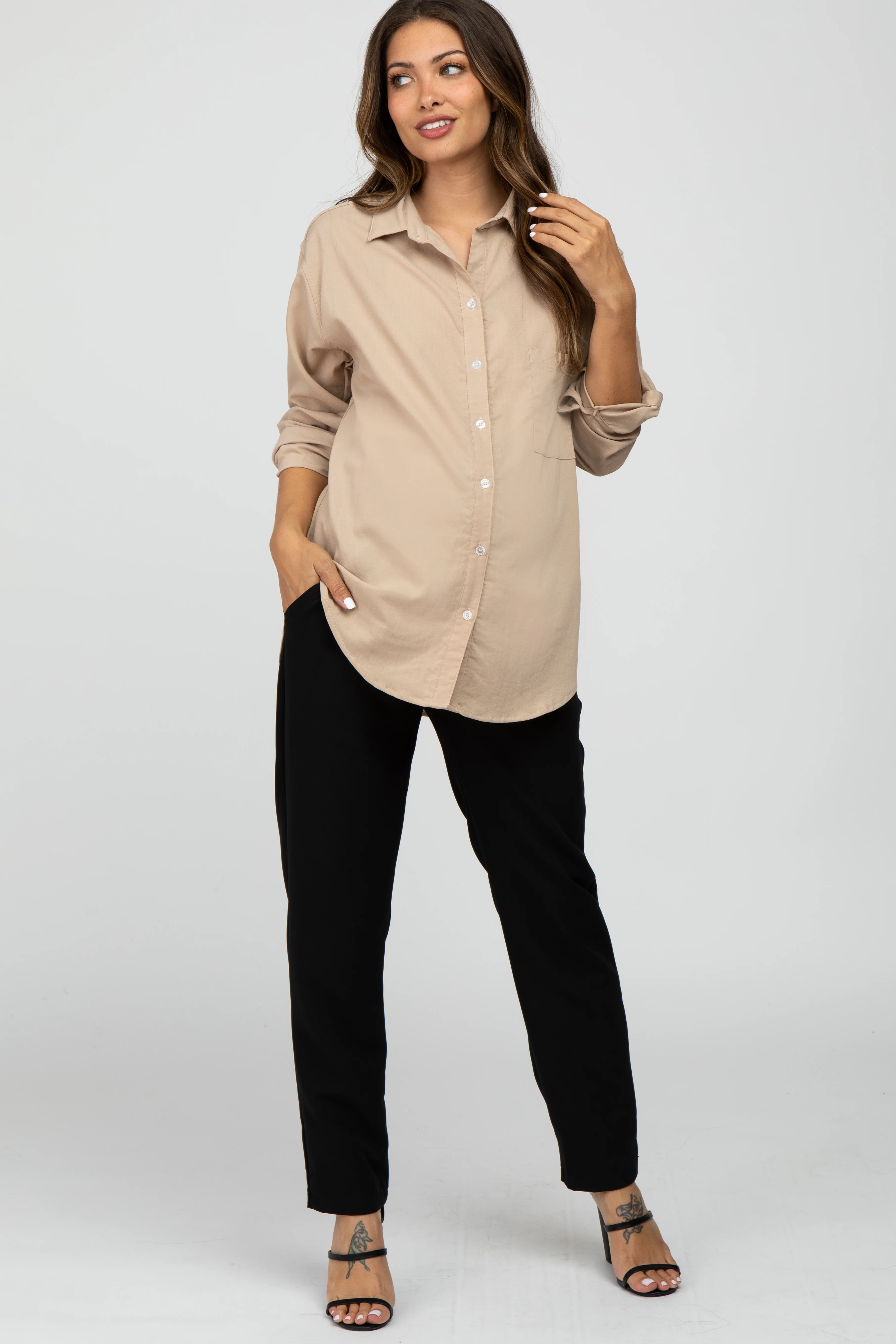 Image of Black Pleated Relax Fit Maternity Pants