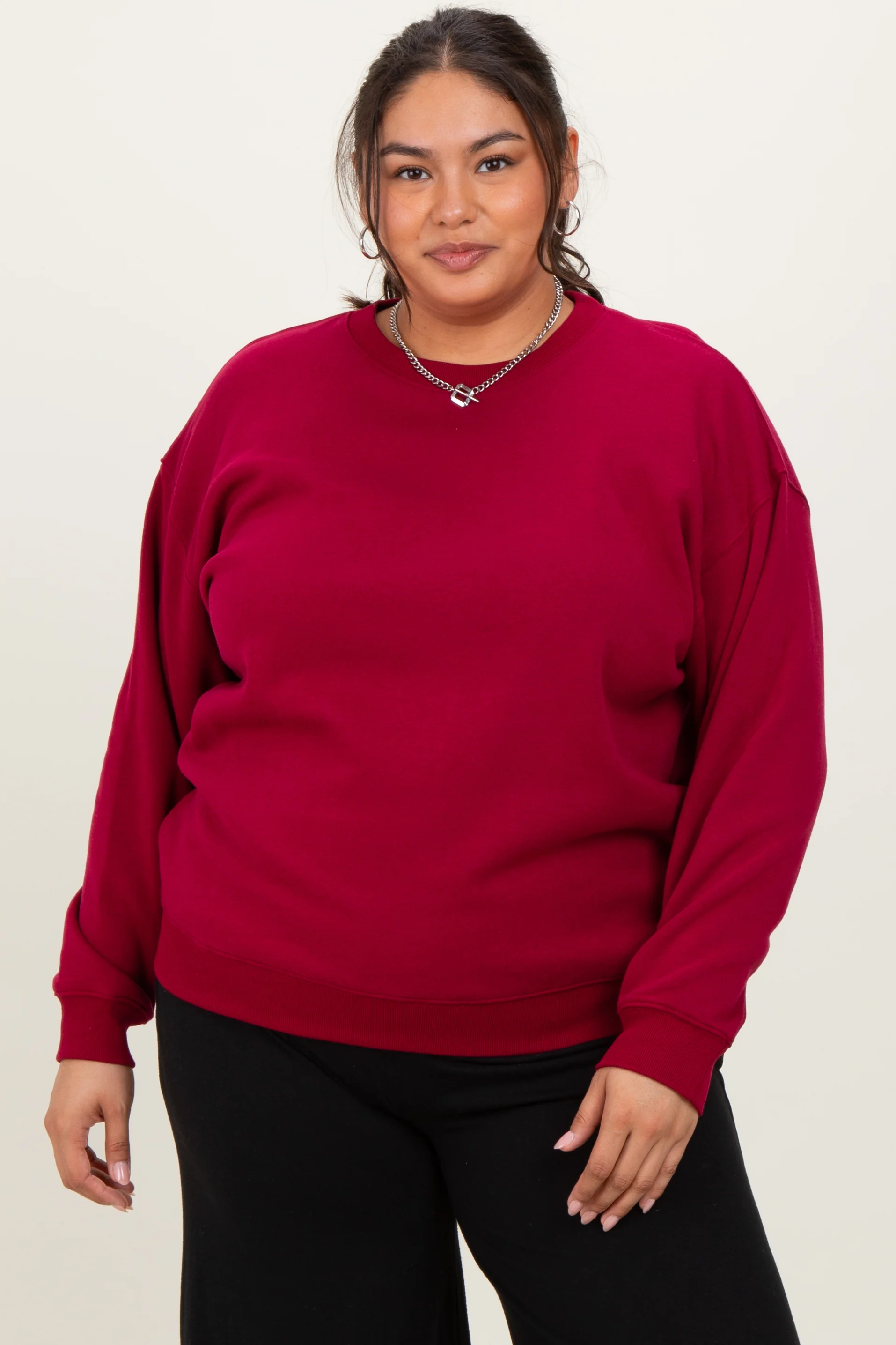 Image of Burgundy Basic Fleece Crewneck Sweatshirt