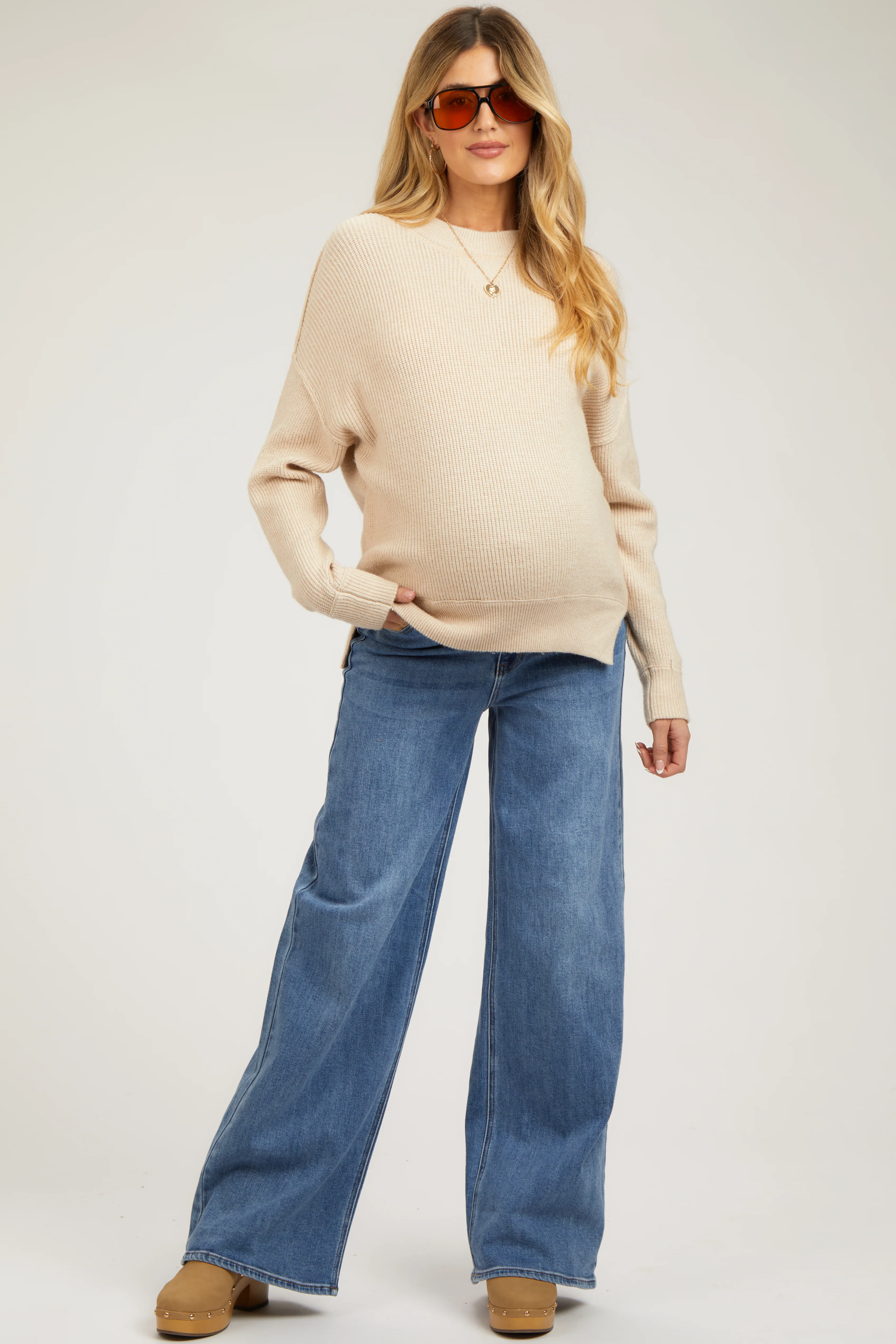 Image of Blue Wide Leg Maternity Jeans
