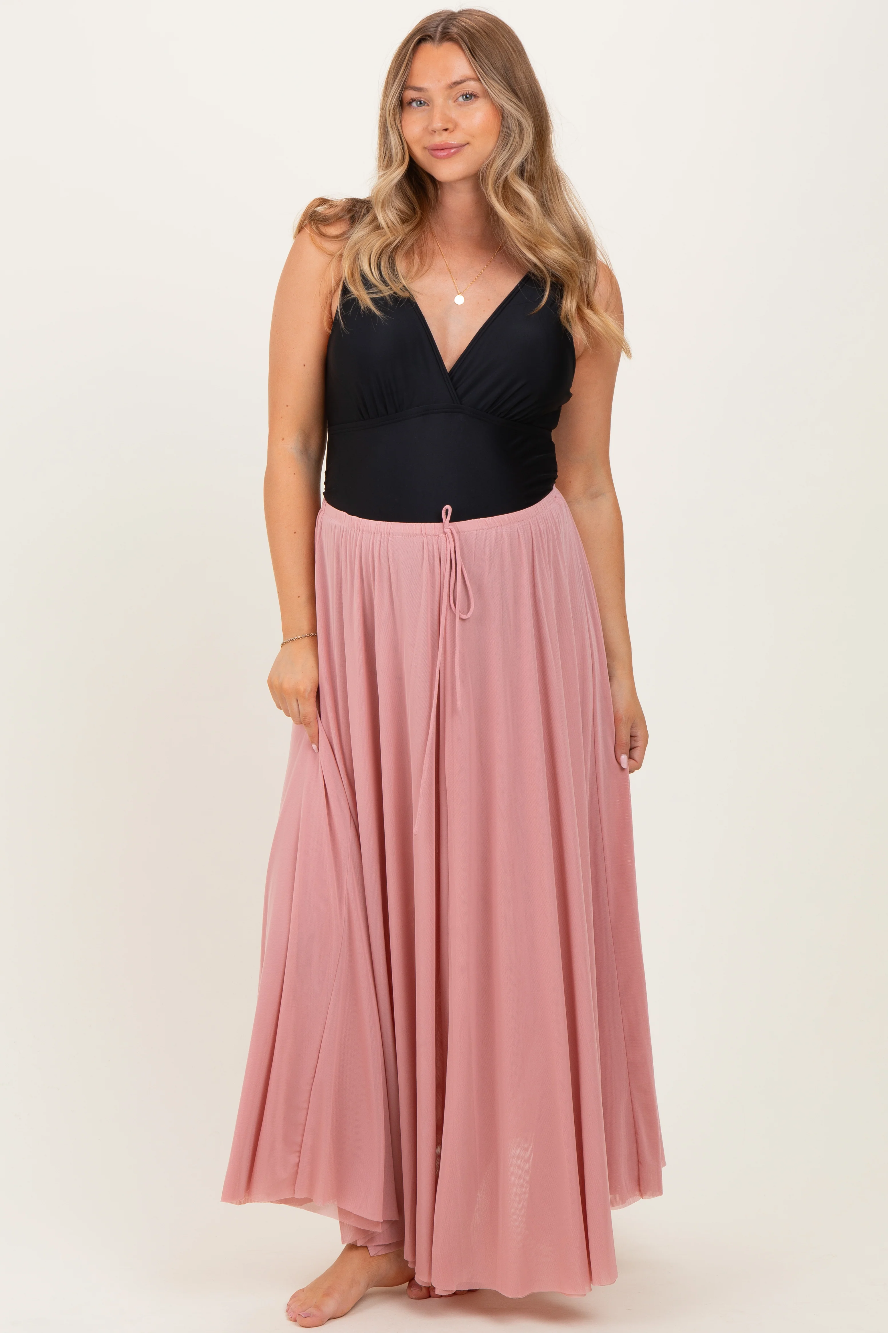 Image of Pink Mesh Maternity Maxi Skirt