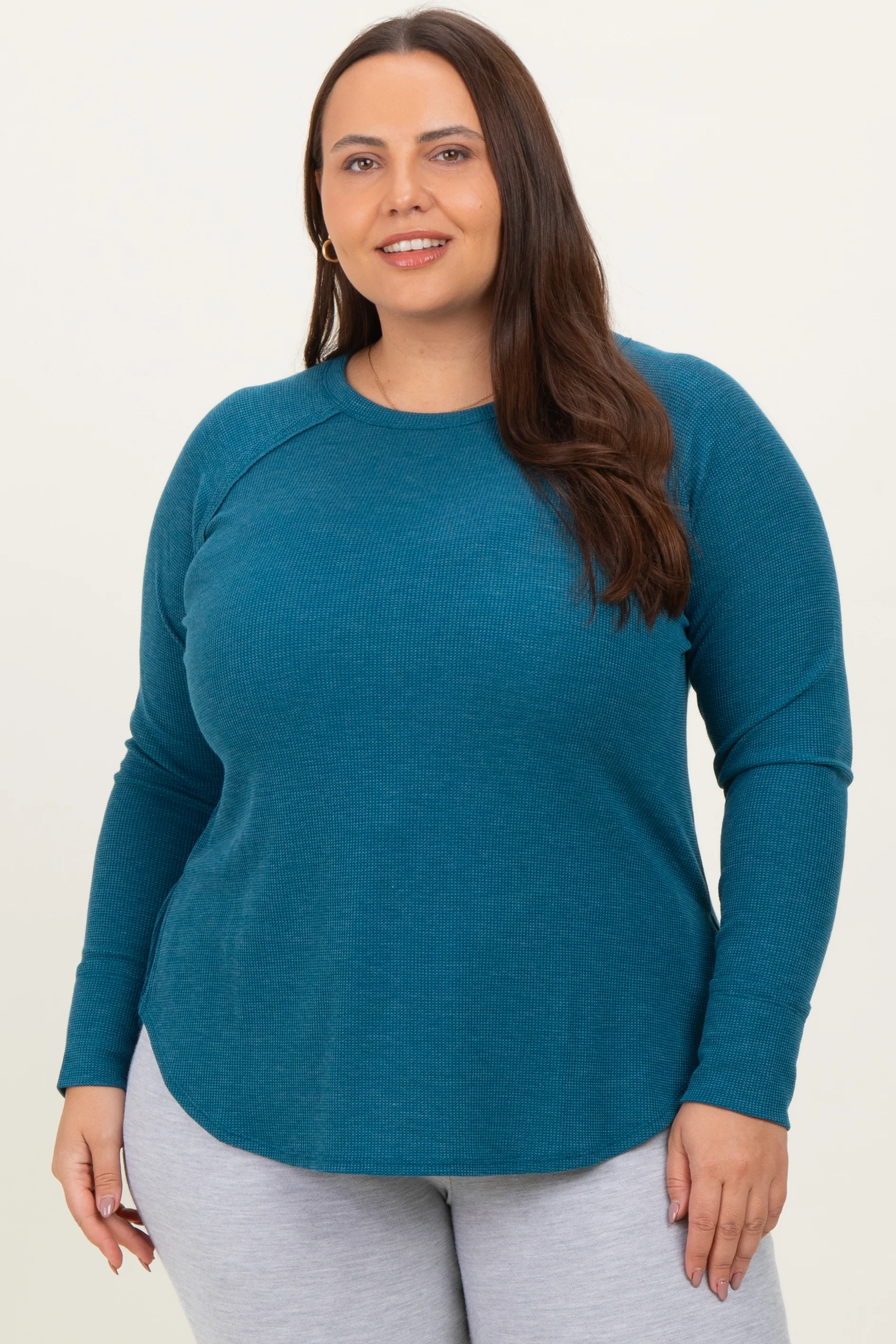Image of Teal Baby Waffle Knit Long Sleeve Plus Top