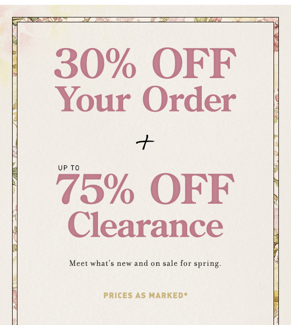 Up to 75% off clearance & 30% off