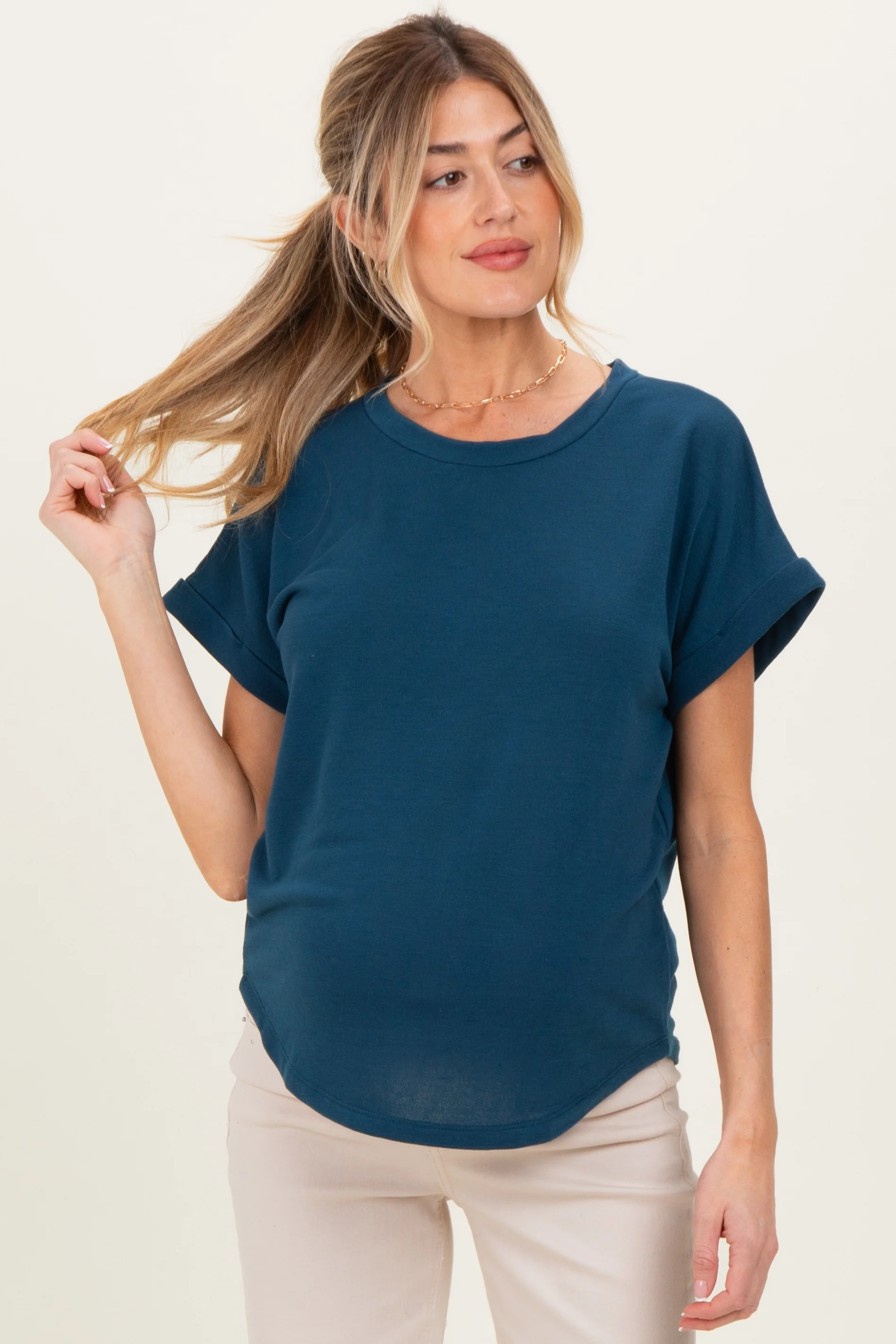 Image of Teal Cuff Sleeve Maternity Top