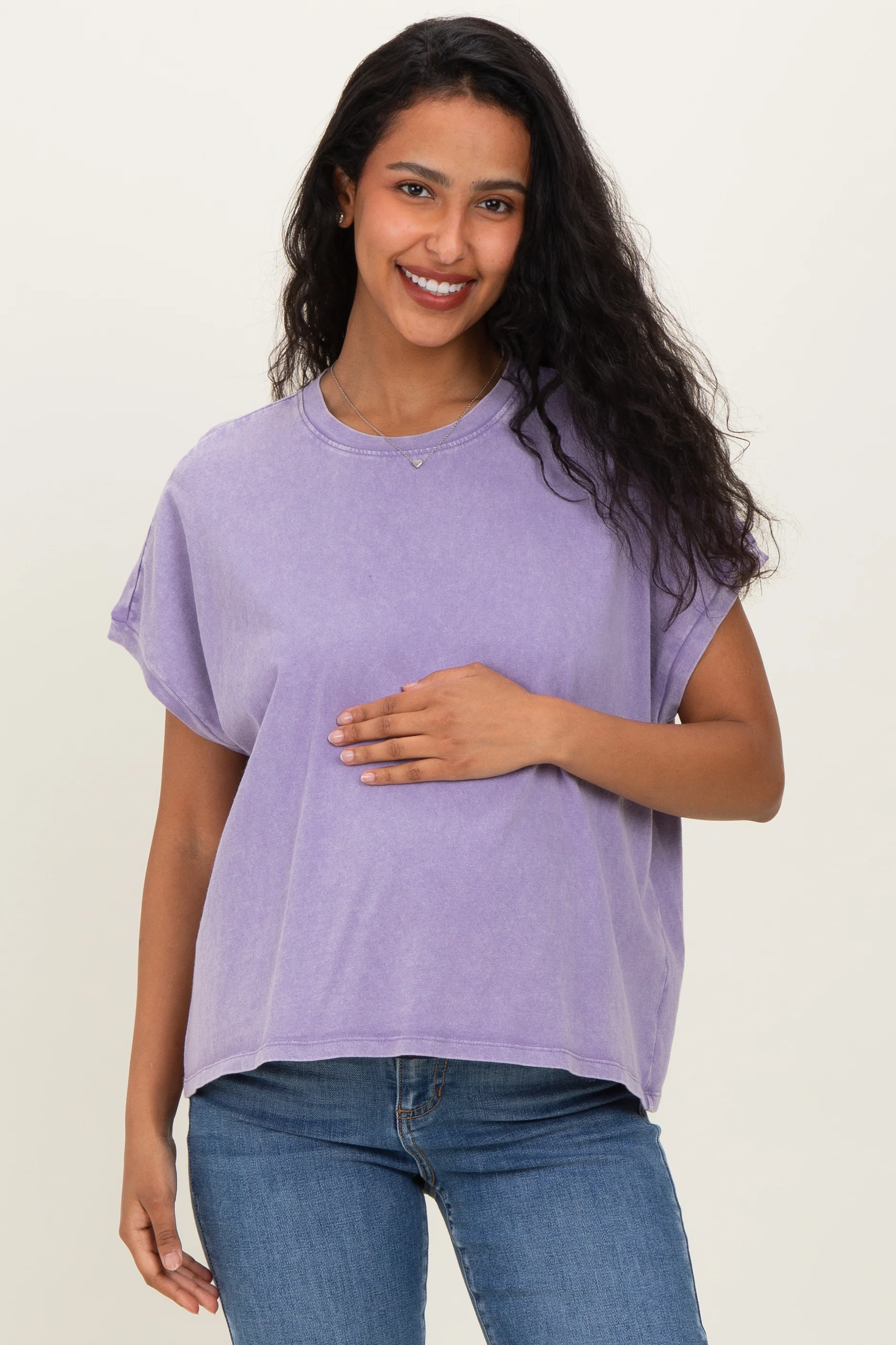 Image of Dusty Purple Mineral Wash Boxy Fit Maternity T-Shirt