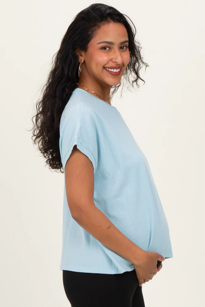 Image of Light Blue Mineral Wash Boxy Fit Maternity T-Shirt
