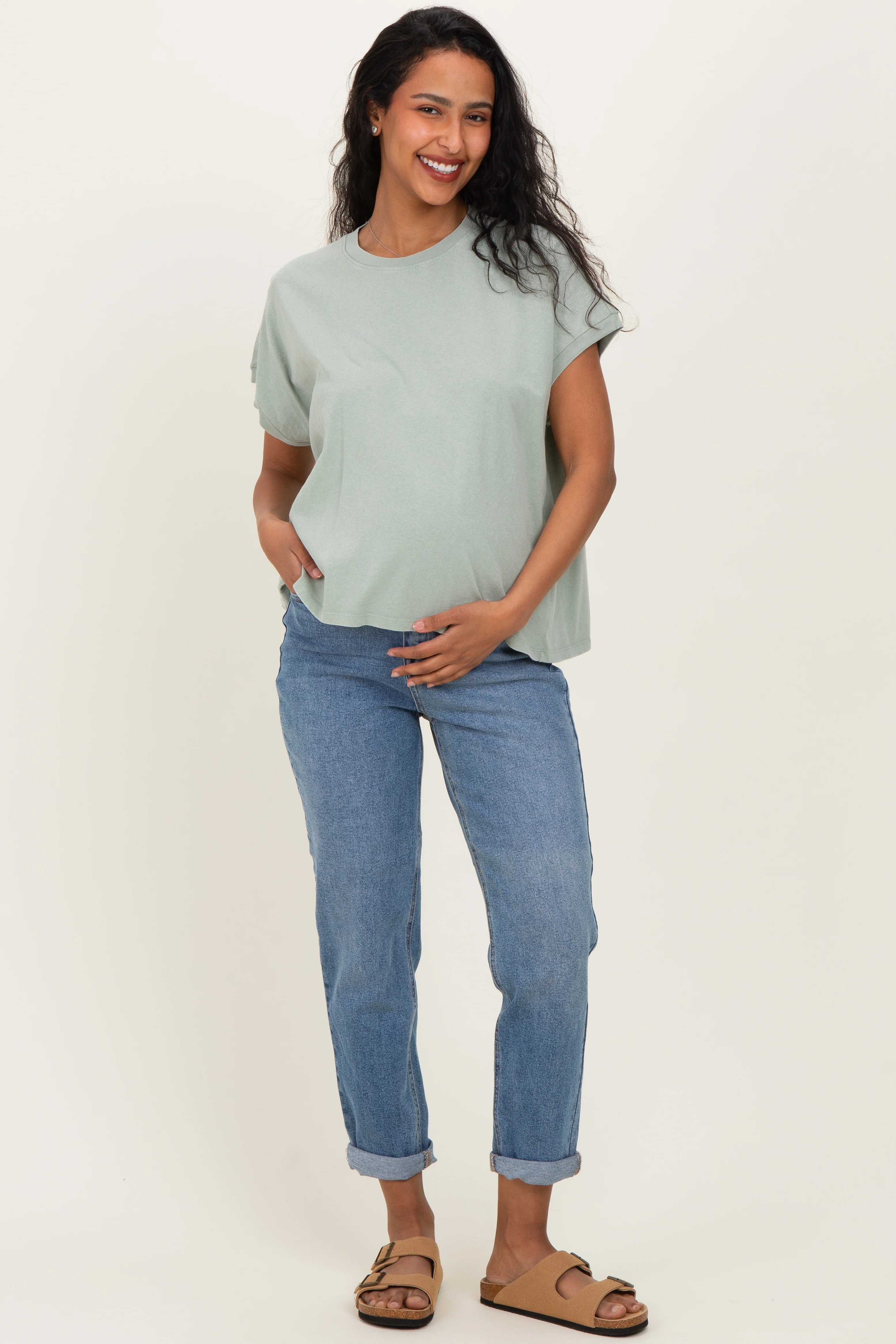 Image of Sage Mineral Wash Boxy Fit Maternity T-Shirt