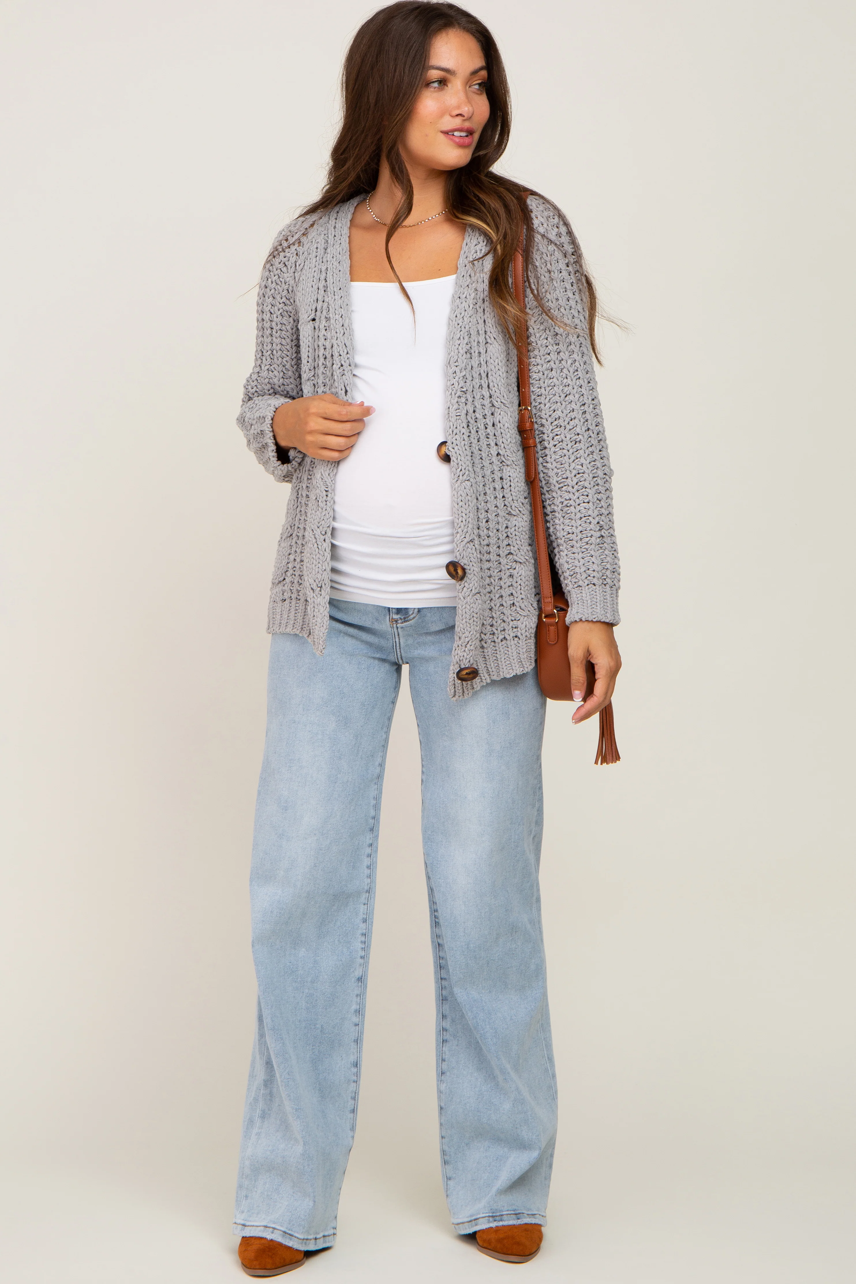 Image of Light Blue Wide Leg Maternity Jeans