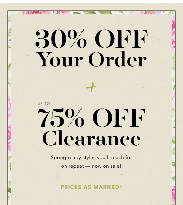 Up to 75% off clearance & 30% off