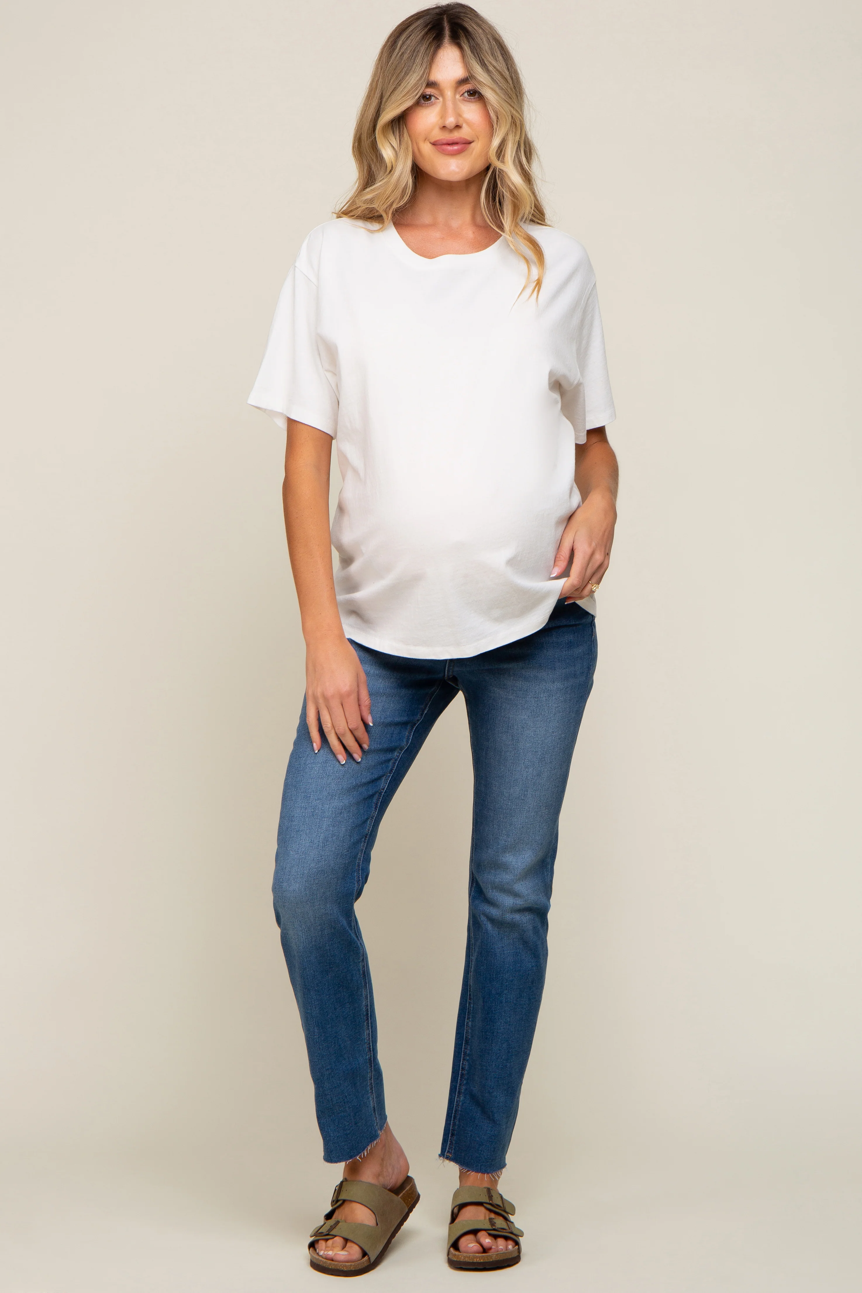 Image of Blue Straight Leg Maternity Jeans