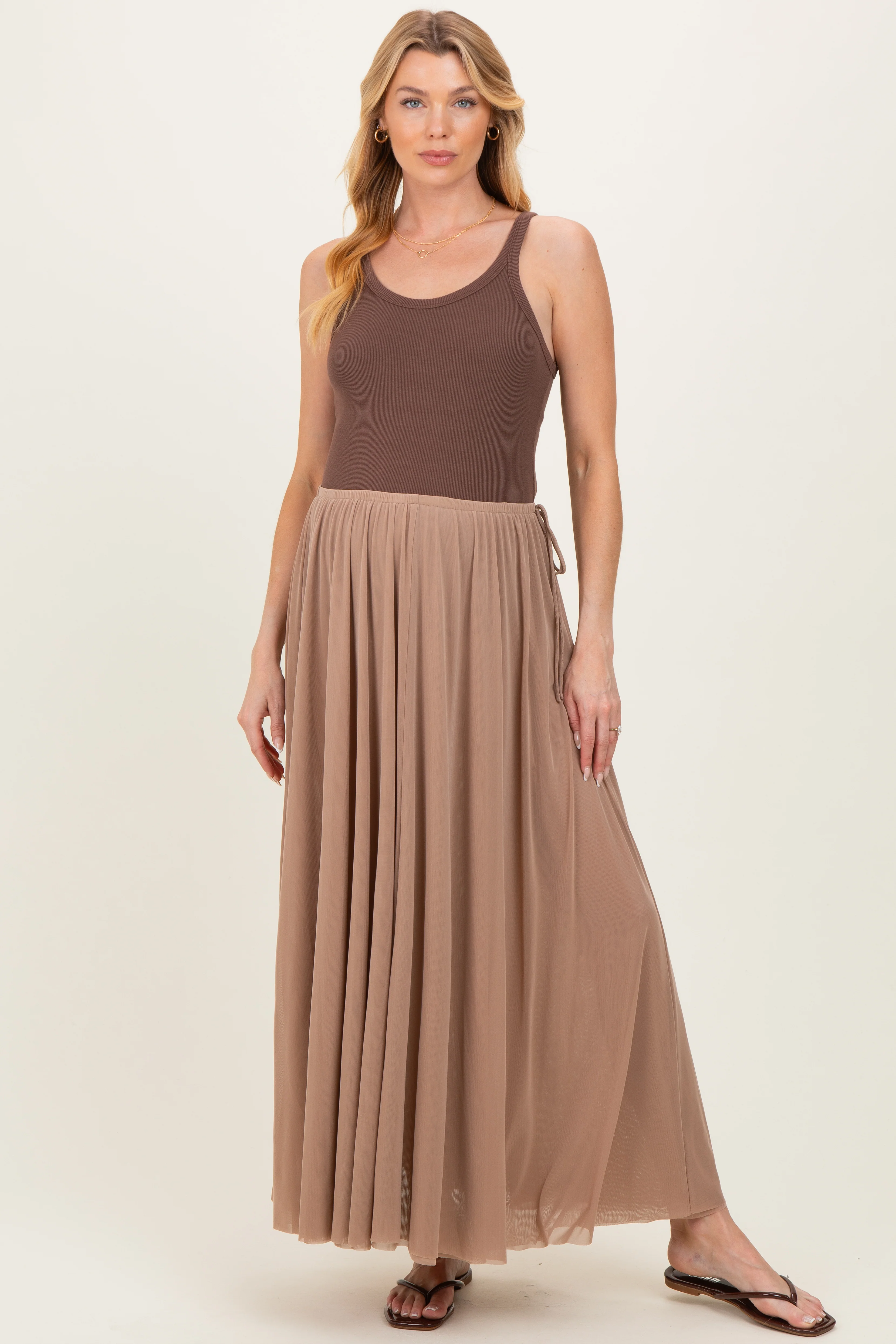 Image of Oatmeal Mesh Maternity Maxi Skirt