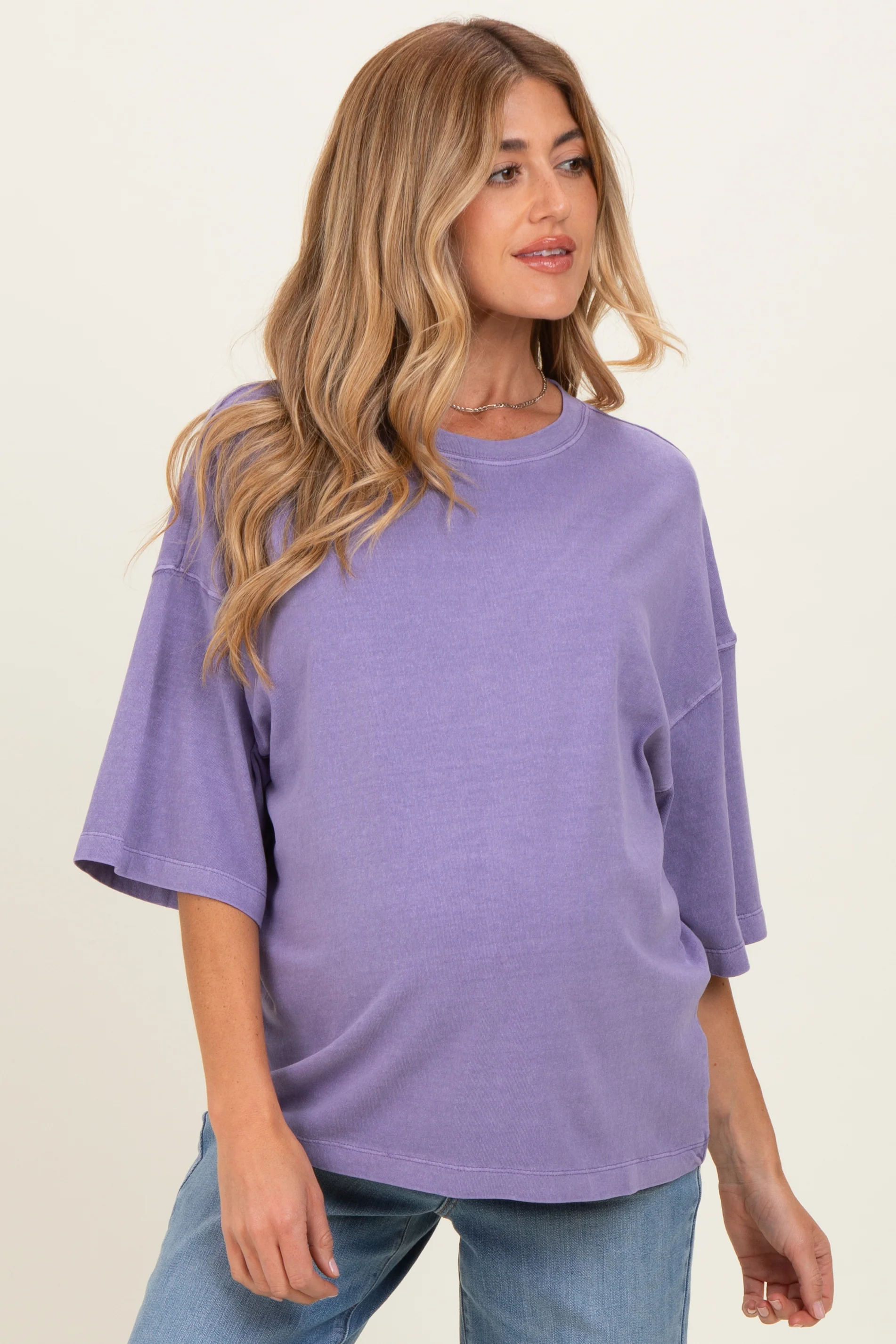 Image of Purple Pigment Oversized Half-Sleeve Maternity T-Shirt