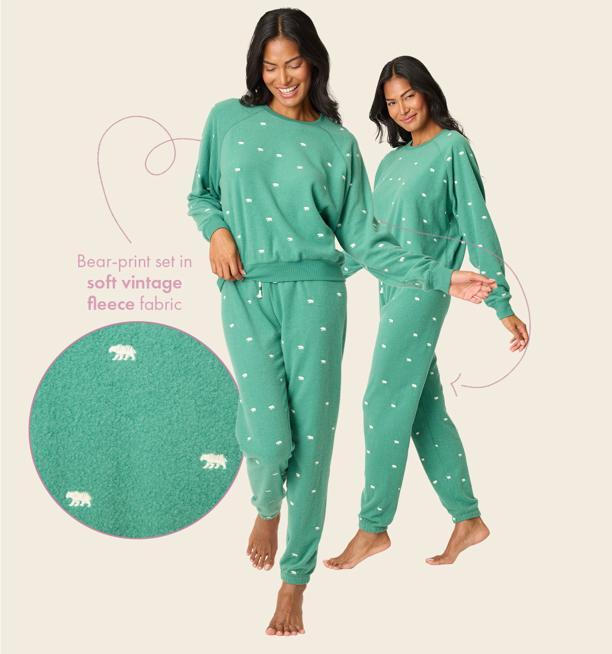 Bear-print set in soft vintage fleece fabric