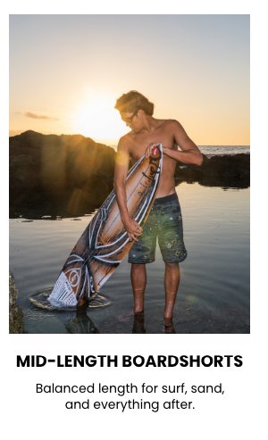 Mid-length Boardshorts - Balanced length for surf, sand, and everything after.