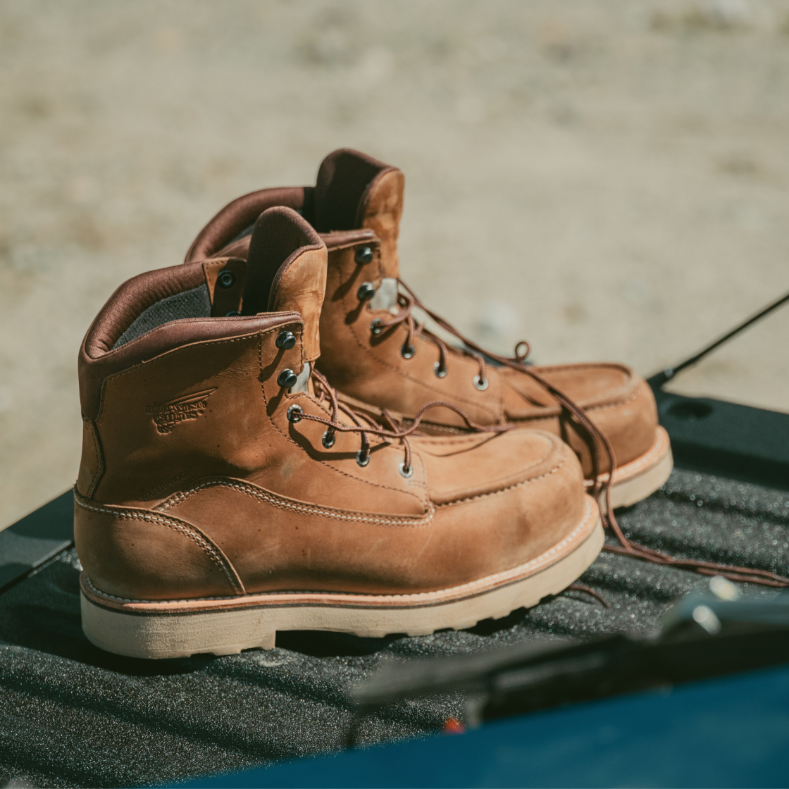 Pair of Red Wing boots sitting on a truck bed