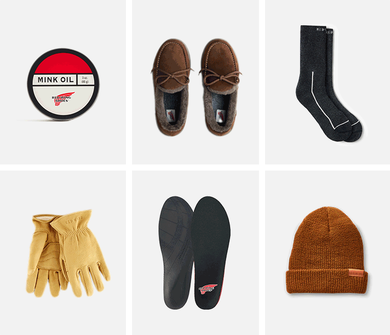 3x3 rotating images of Red Wing accessories