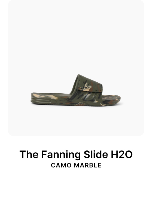 The Fanning Slide H2O in Camo Marble: dialed in, insanely cushioned, and waiting to be worn every day. Snag your size before it's gone! 