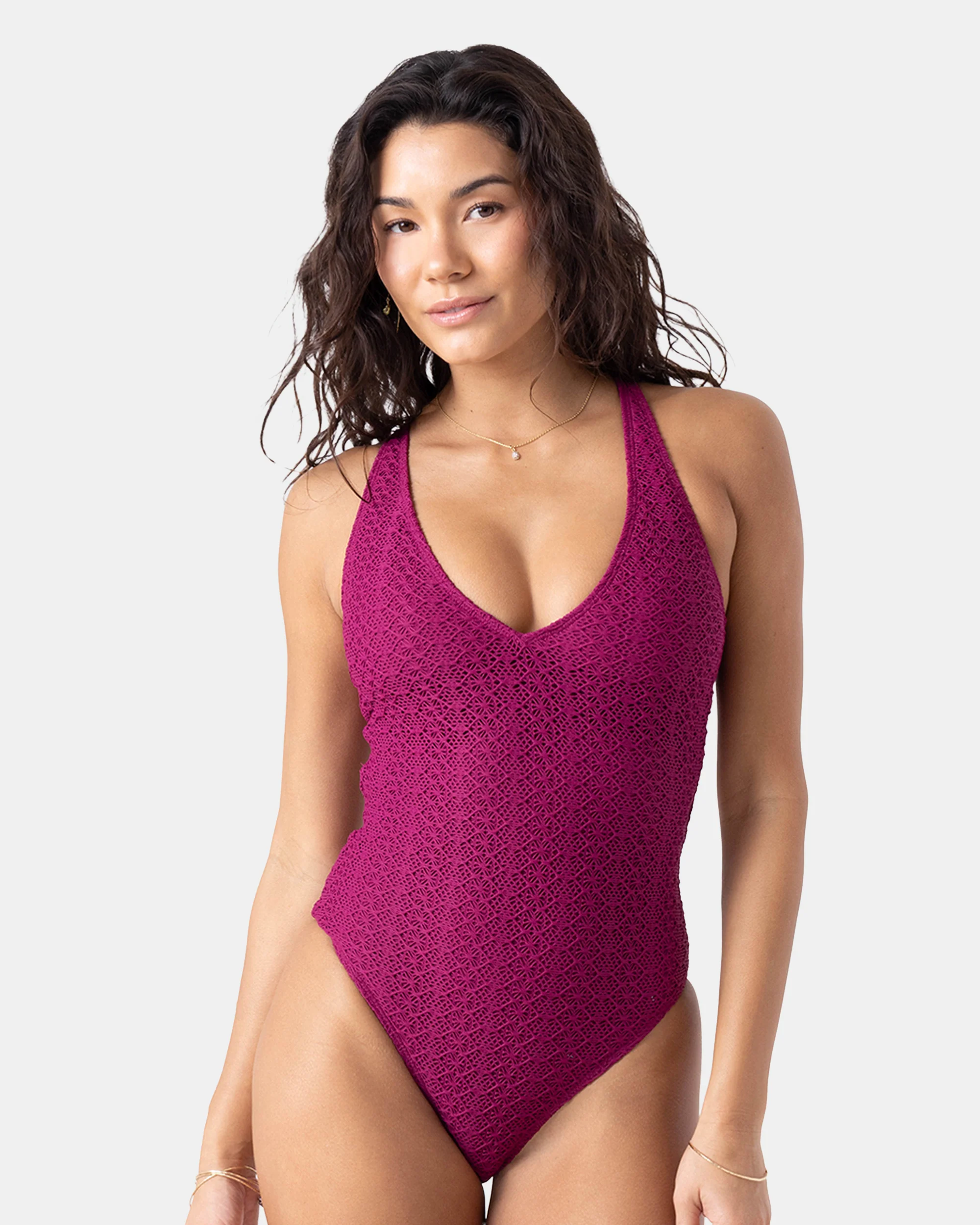 Image of Crochet Plunge One Piece Swimsuit