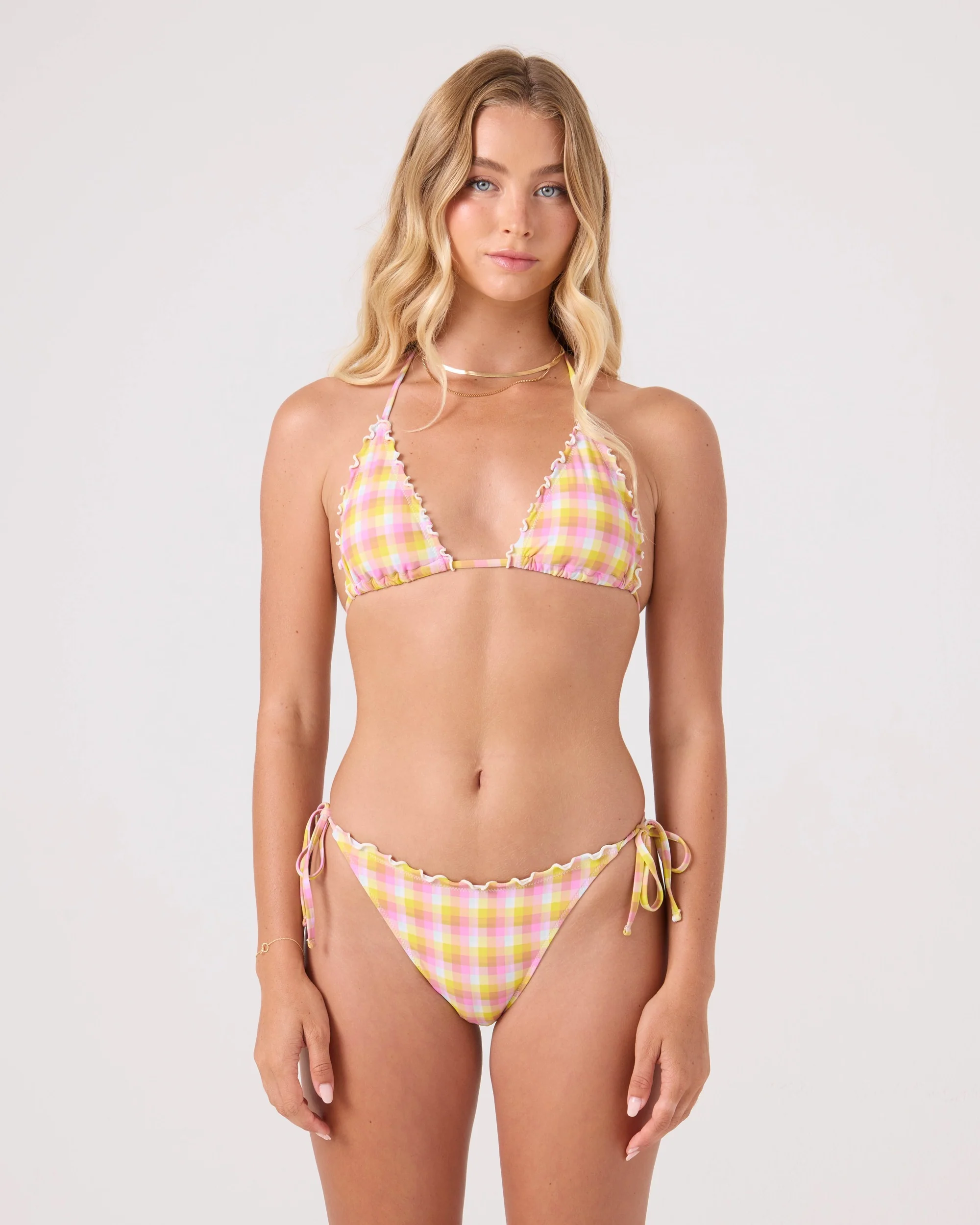 Image of Check Me Out Mini Tiki Triangle With Ruffle Edge Bikini Top