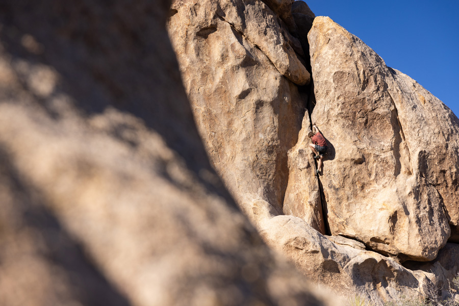 A man crack climbing