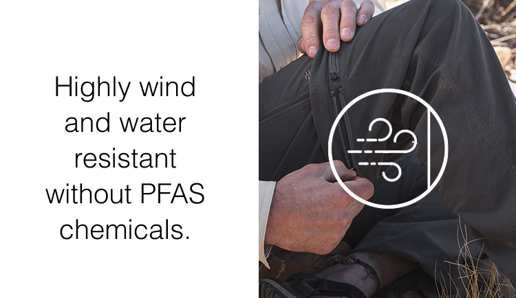 Copy reads: Highly wind and water resistant without PFAS chemicals.