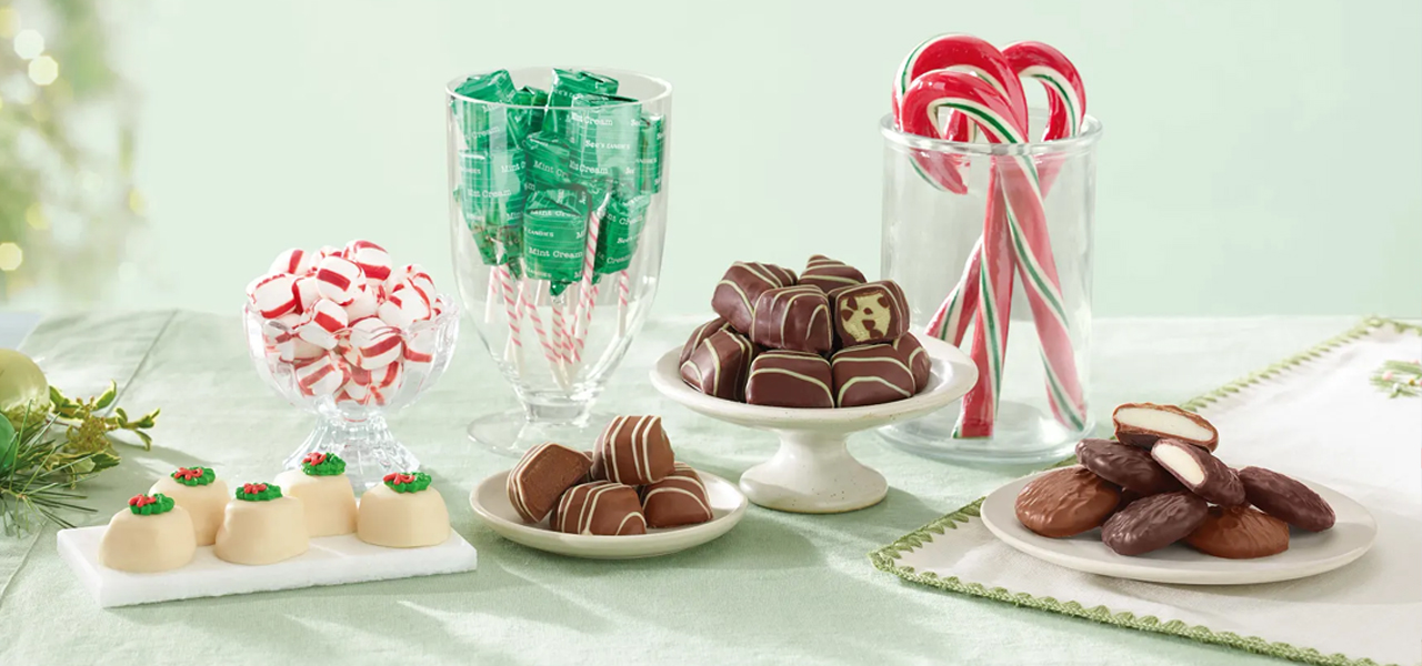 Holiday treats decorating a table.