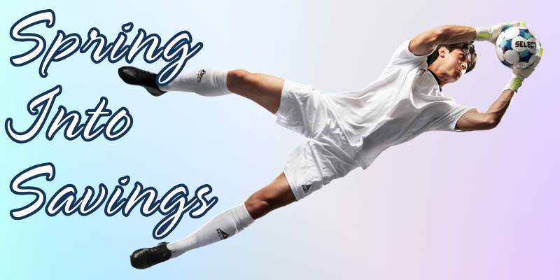 spring sale image of goalkeeper catching a soccer ball