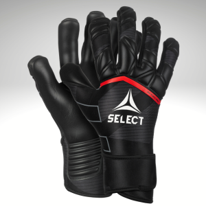 Black goalkeeper gloves with a red accent