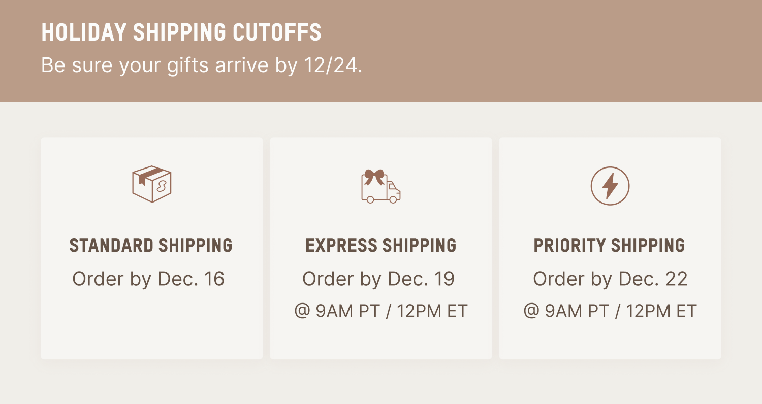 HOLIDAY SHIPPING CUTOFFS