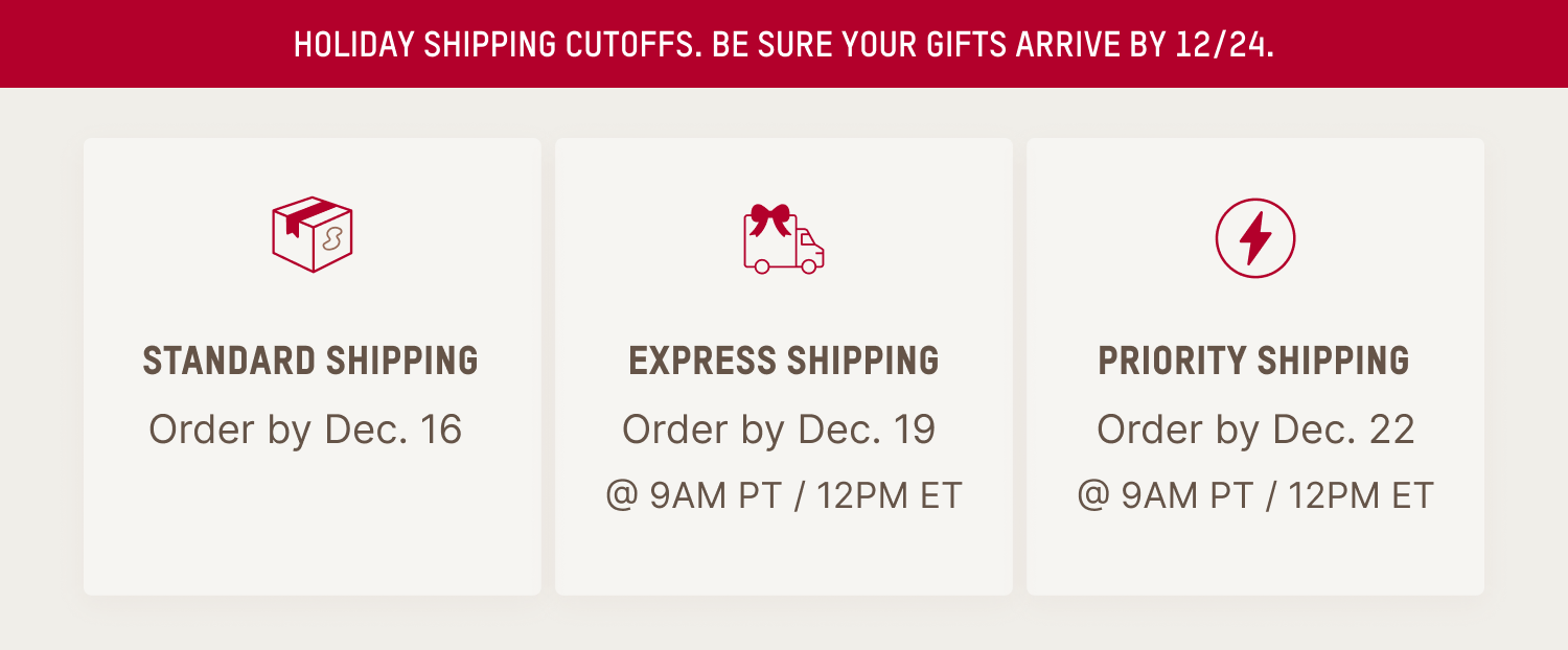HOLIDAY SHIPPING CUTOFFS