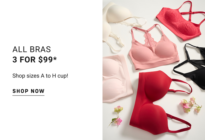 All bras 3 for $99* Shop sizes A to H cup! Shop now