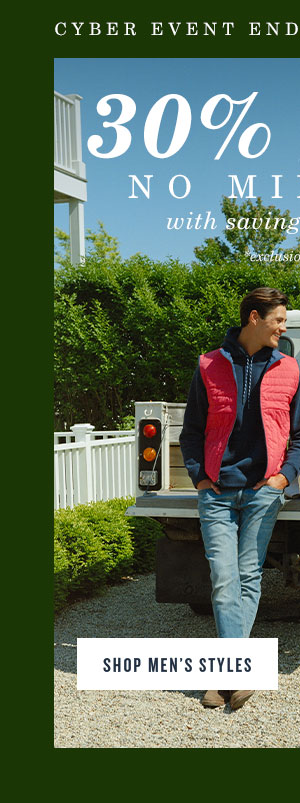 Shop Men's Styles.  Cyber Monday Event. Last Day. 30% Off No Minimum with savings up to 65% Off. Man in red vest standing next to woman in navy sweater.