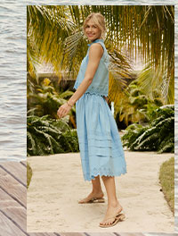 Woman in matching two piece set.