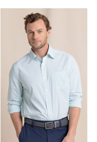 Man in light blue button down.