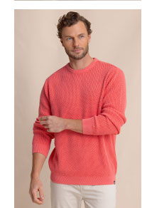 Man in salmon sweater.