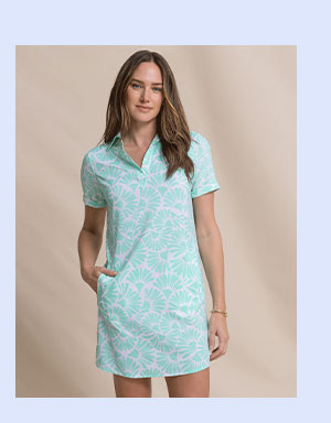 Woman in printed active dress.