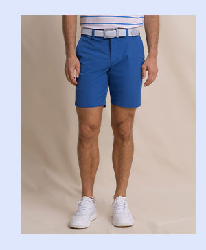 Man in blue performance shorts.