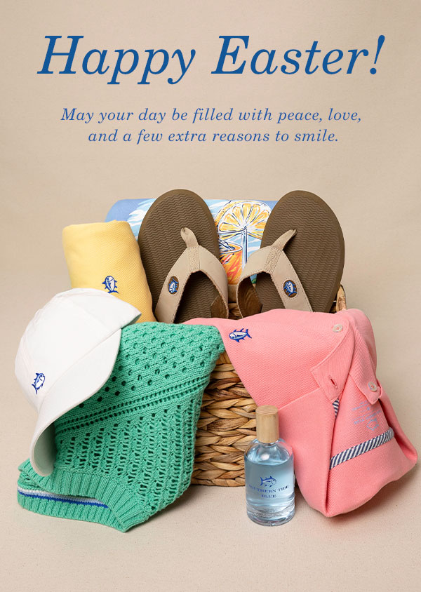 Happy Easter! Image of Southern Tide apparel in an Easter basket.