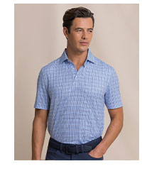 Man in blue plaid polo.
