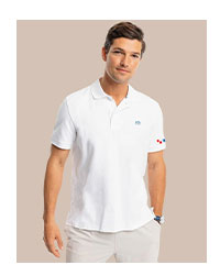 Man in white polo.