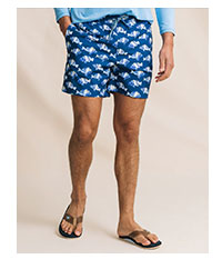 Man in fish patterned swim trunks.