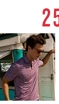Man in firework print polo.