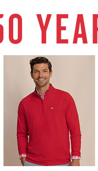 Man in red quarter zip.