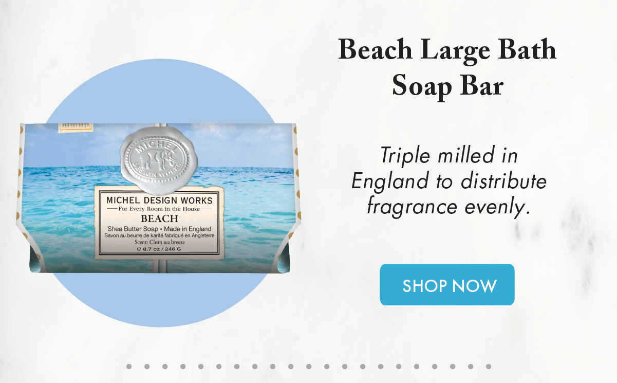 Beach Large Bath Soap Bar Triple milled in England to distribute fragrance evenly. 