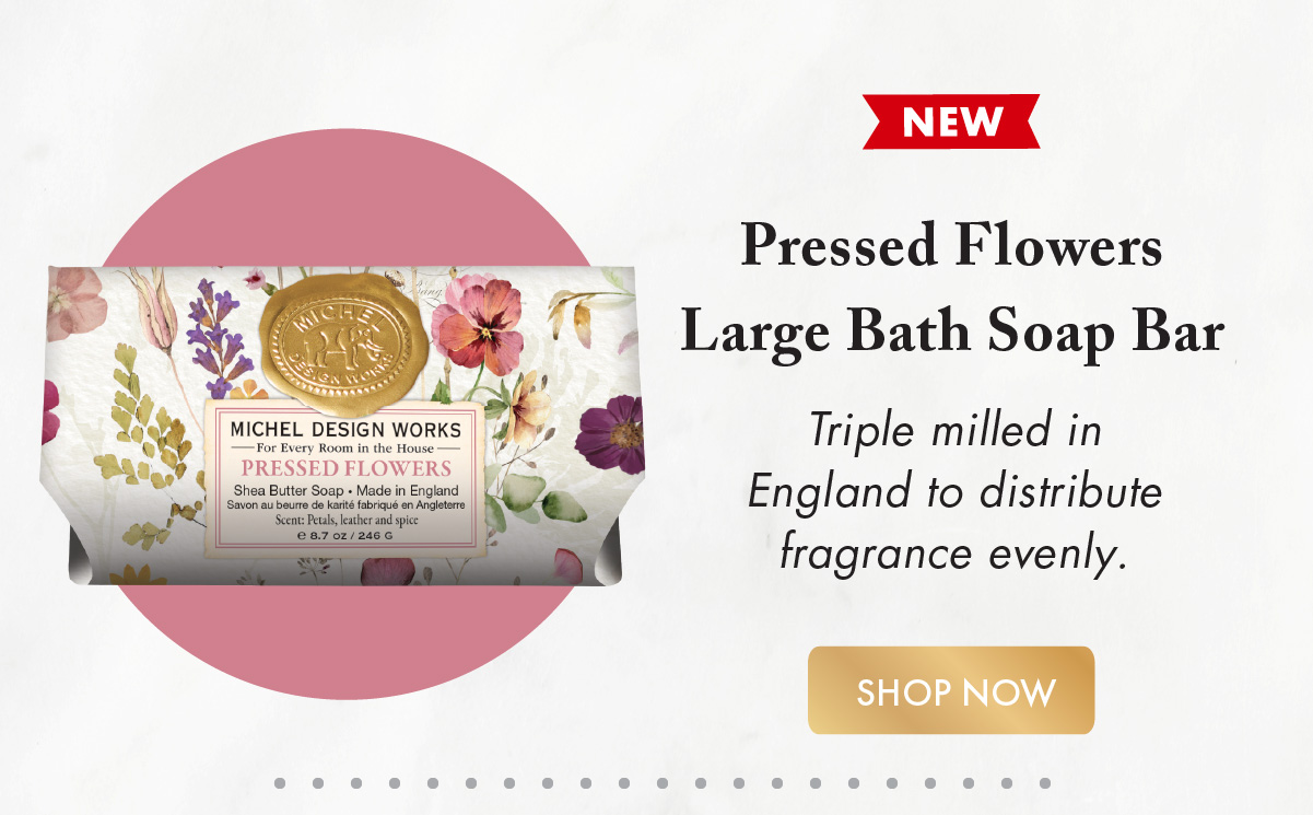 Pressed Flowers Large Bath Soap Bar Triple milled in England to distribute fragrance evenly. 
