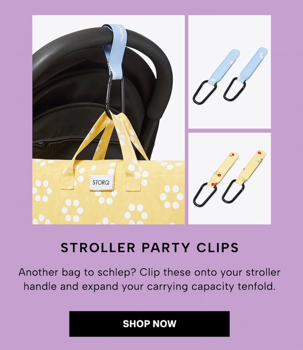 Another bag to schlep? Clip these onto your stroller handle and expand your carrying capacity tenfold